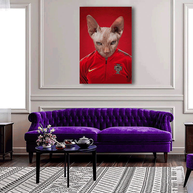 Portuguese Football Champion Sphynx Cat Custom Pet Portrait | Personalized Pet Art